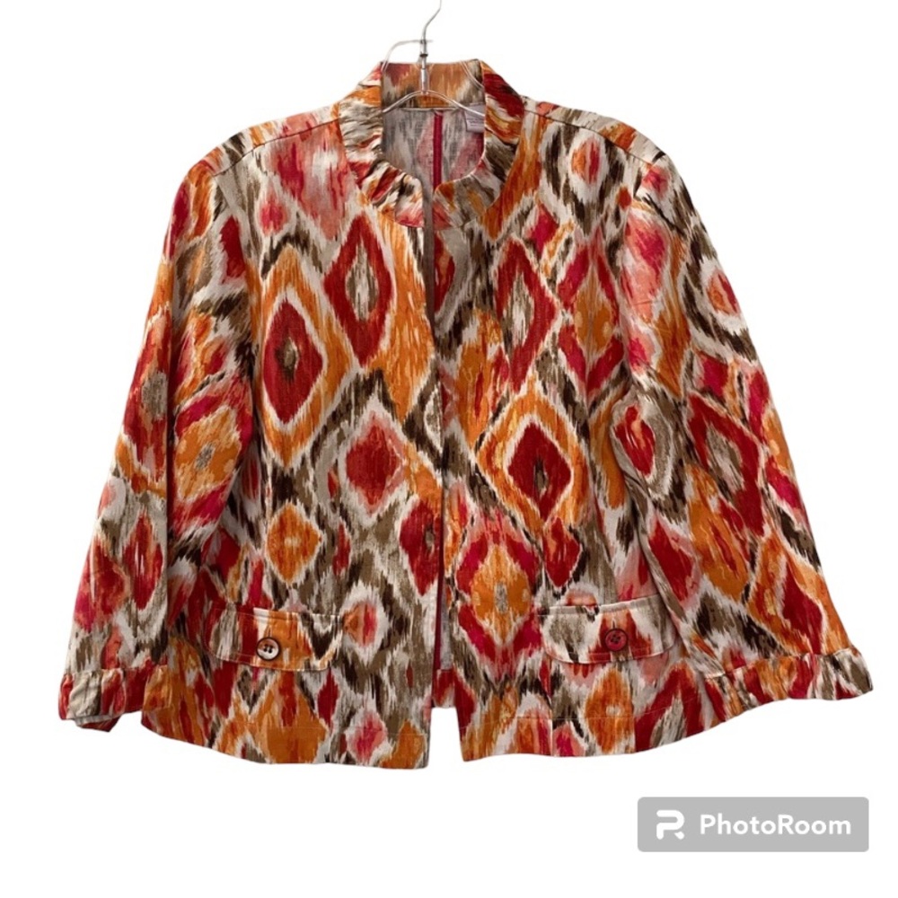 Chico’s Multi Color Ikat Print Open Front Jacket